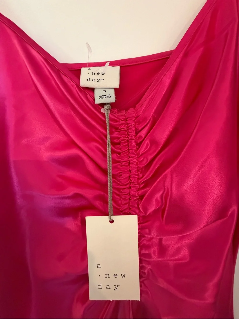 a new day Fuchsia Satin Ruched Slip Dress